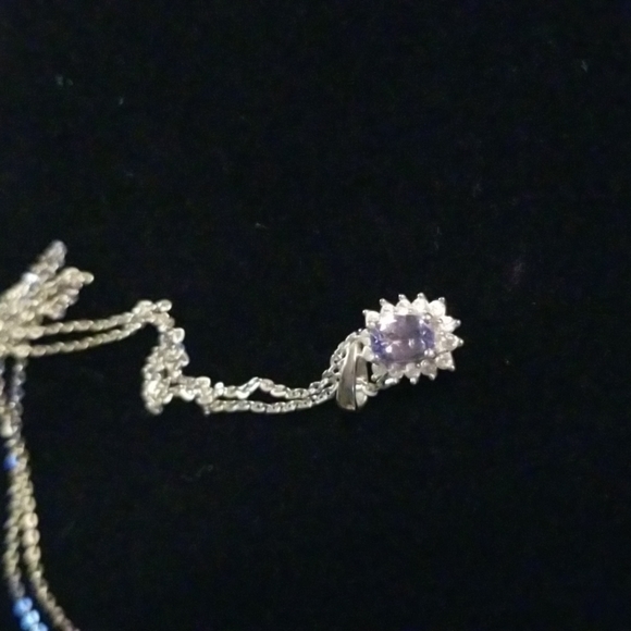 Tanzanite Natural White Zircon Halo Pendant Platinum over .925 Silver - Picture 15 of 16